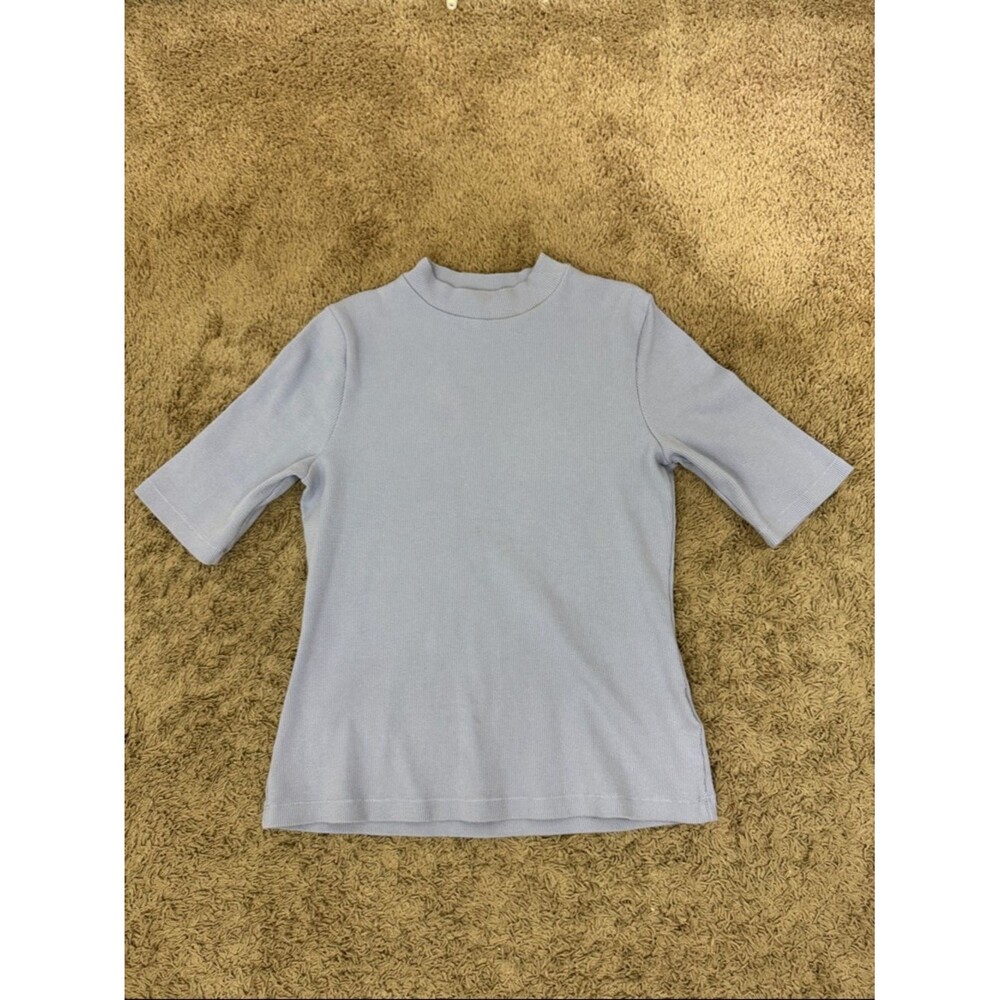 Maeve Ribbed Mock Neck Short-Sleeve Top Lavender size S Classic Spring Casual